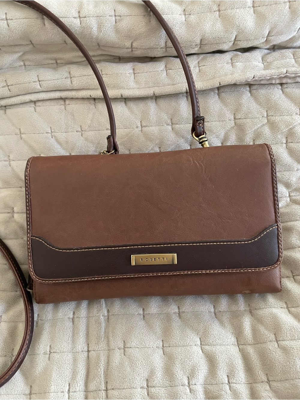 Rosetti Brown Two-Tone Leatherette Crossbody Bag